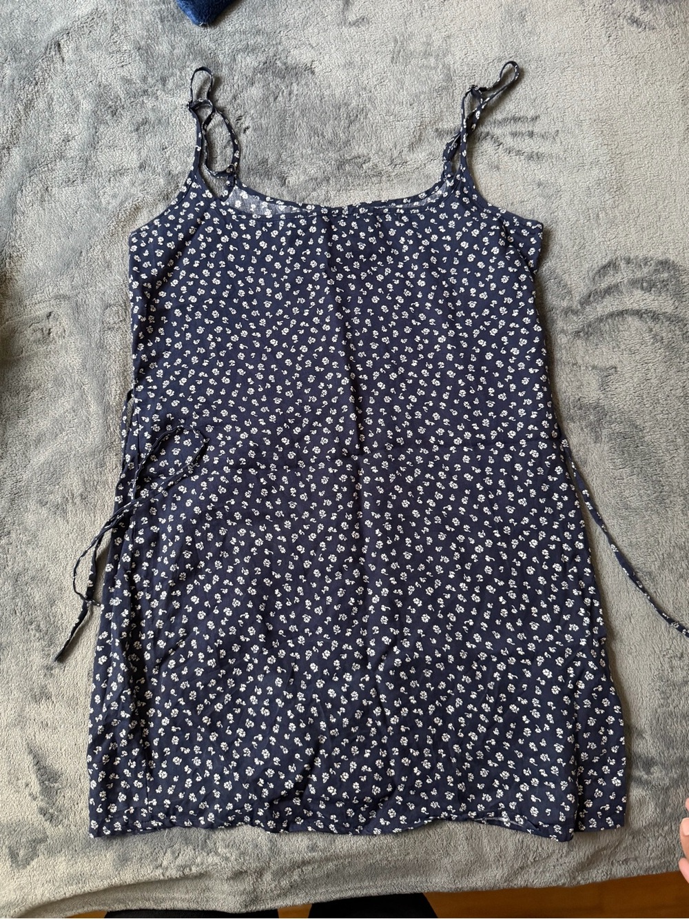 Reformation Navy Mini Dress with White Floral Print